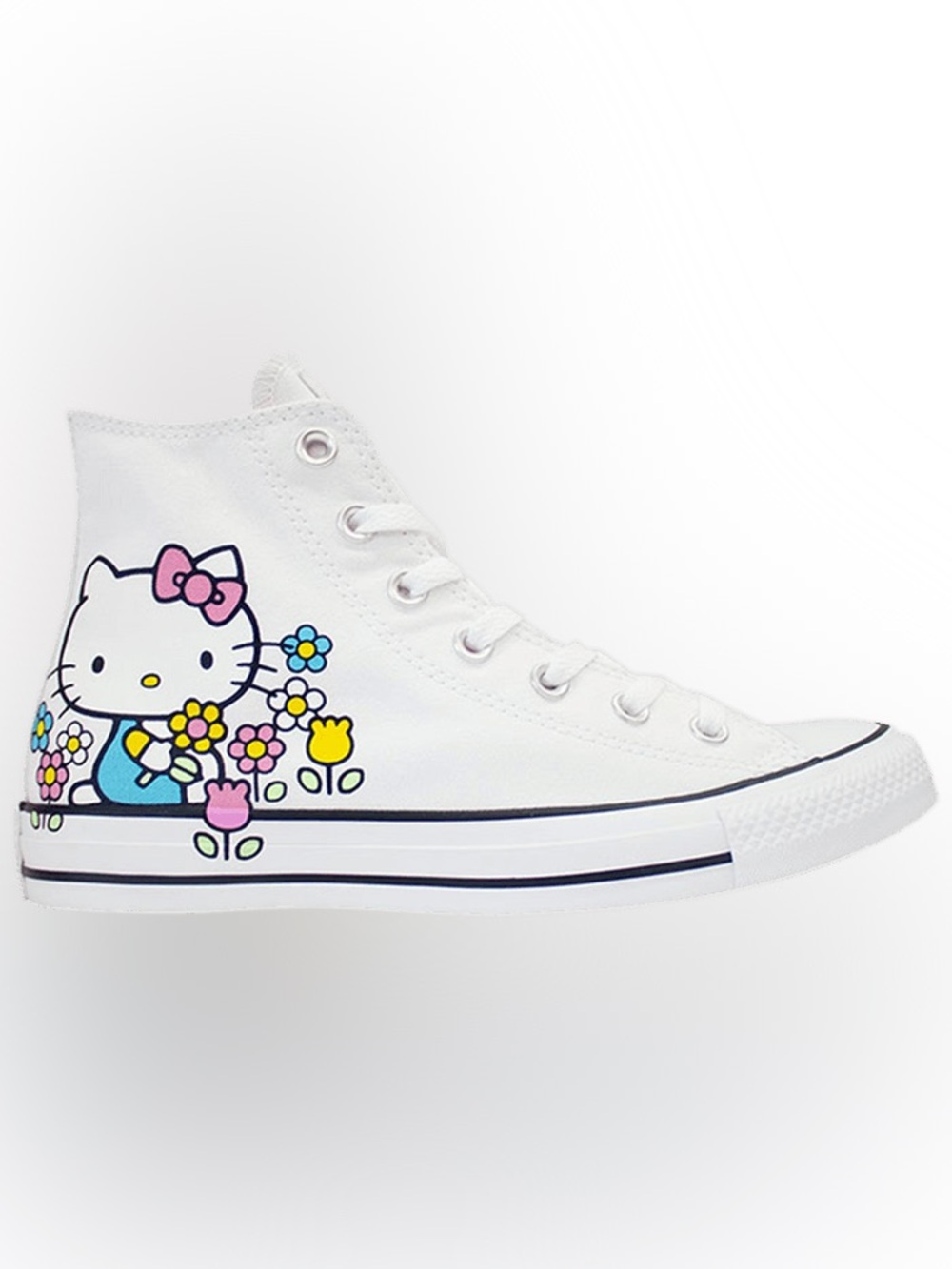 Kids White High-Top Sneakers with Colorful Flower Print
